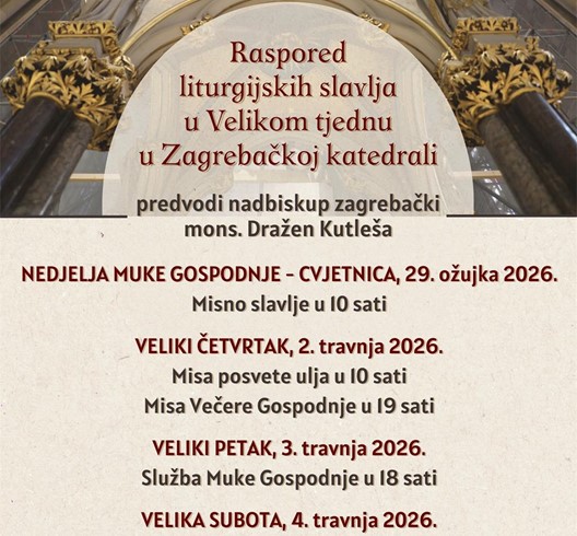 Raspored liturgijskih slavlja u Velikom tjednu